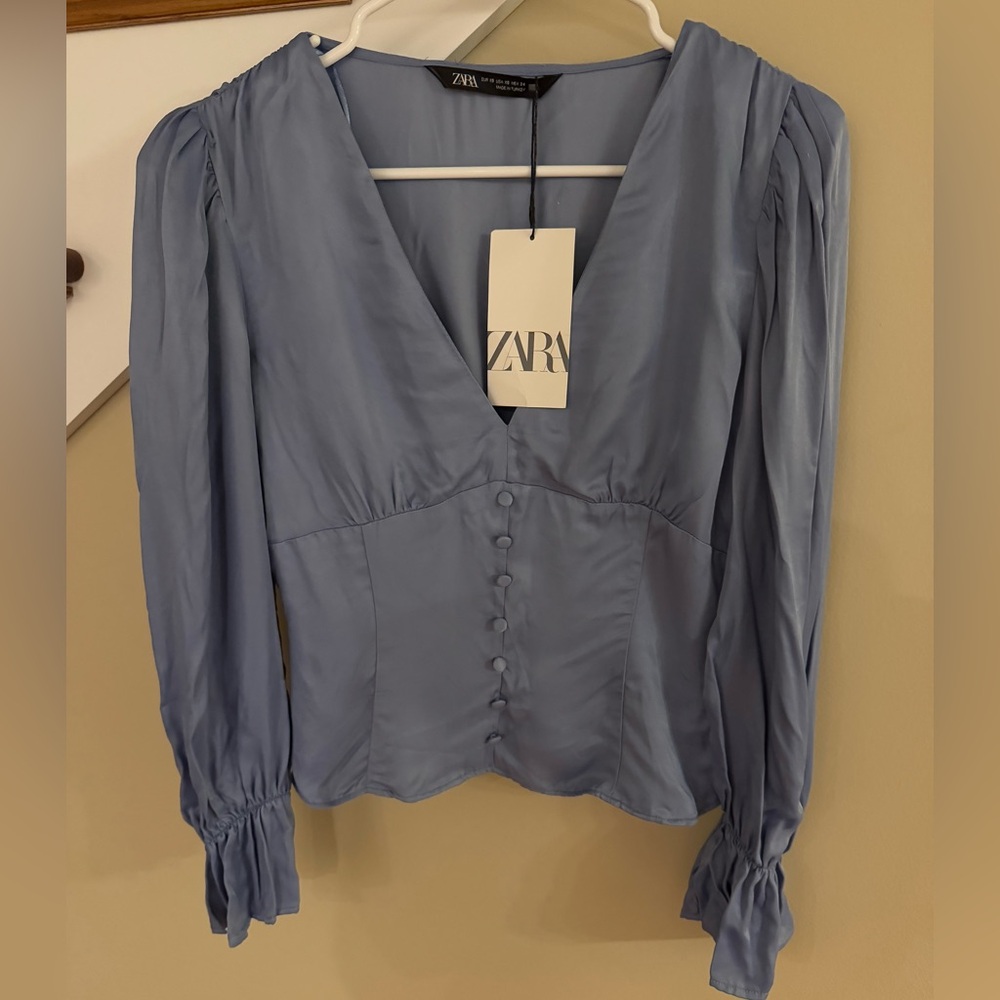 NWT Zara Blue Satin Blouse